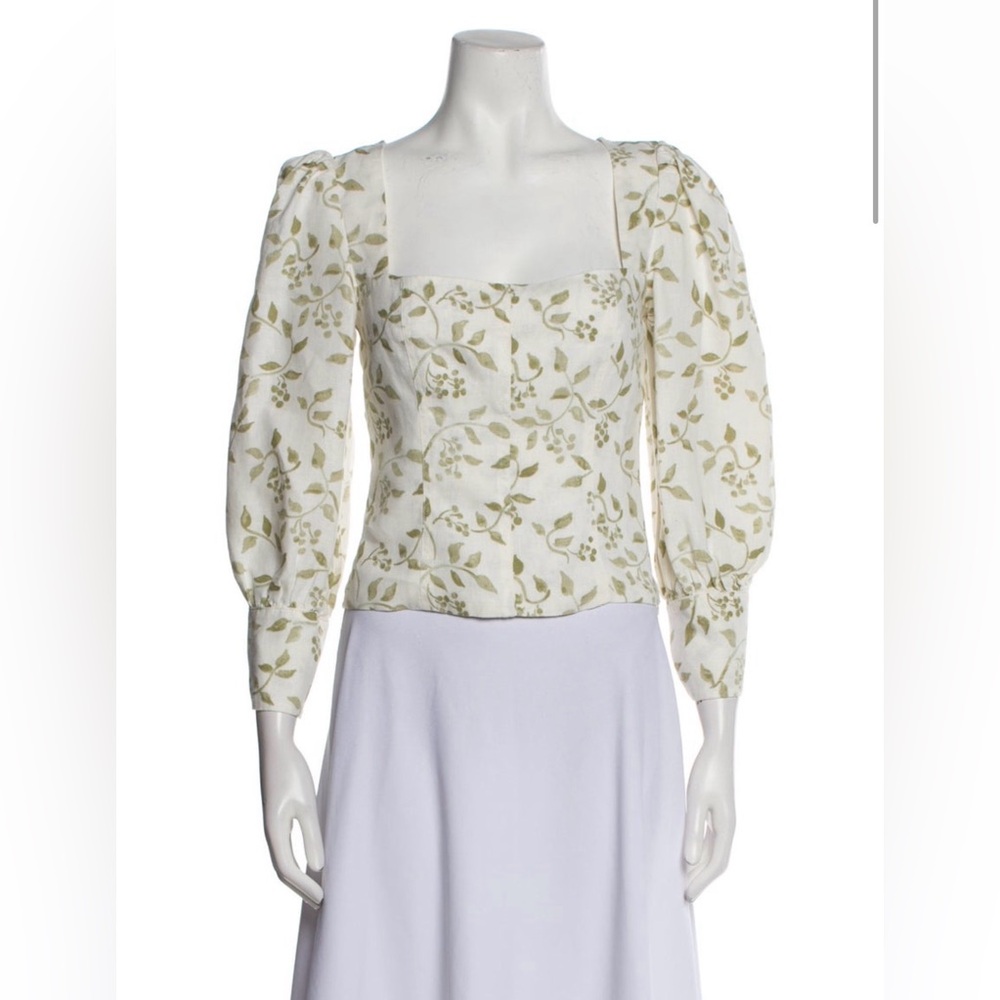 Reformation White Linen Floral Crop Top | Size M